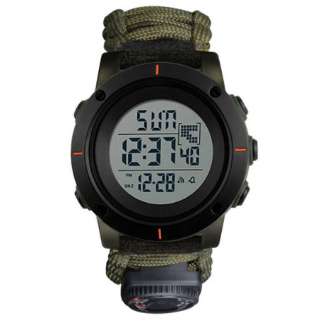 Годинники наручні SKMEI 1213AG, PARACORD, ARMY GREEN BIG SIZE, Компас, термометр, кресало, 10464