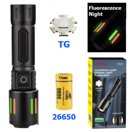 Ручной фонарь CB-611-TG, индикация заряда, 1x26650, 3xAAA, ЗУ Type-C, zoom