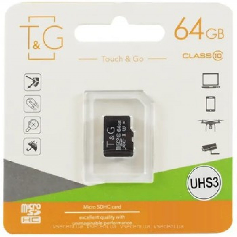 Карта пам'яті microSDHC T&G (UHS-1) 64GBSD клас 10 (без адаптера) (Гарантія 3 роки)