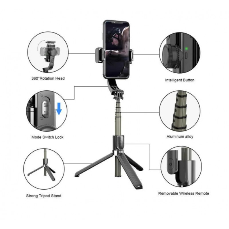Стабілізатор телефону Gimbal L08. Штатив тримач телефону з Bluetooth пультом дистанційного керування