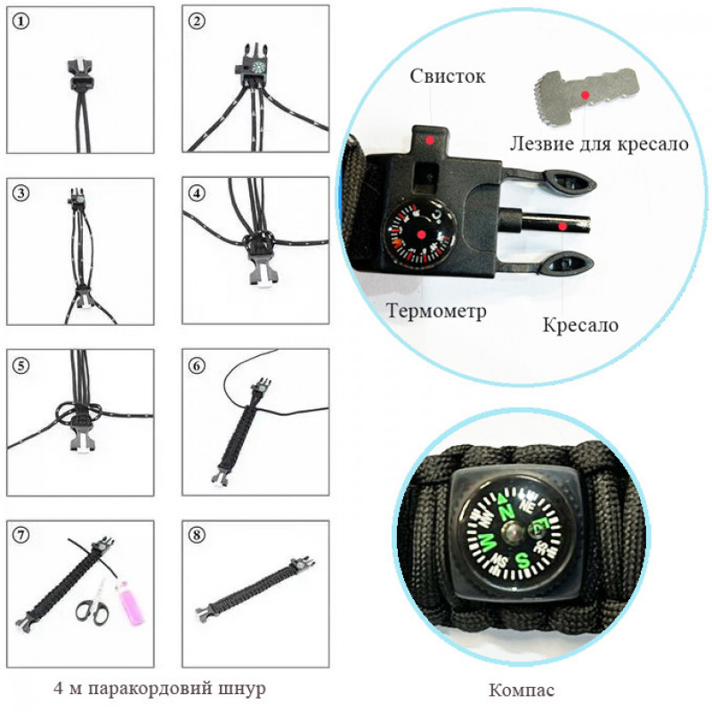 Годинники наручні SKMEI 1845AG, PARACORD, ARMY GREEN, компас, термометр, свисток, кресало, 10634