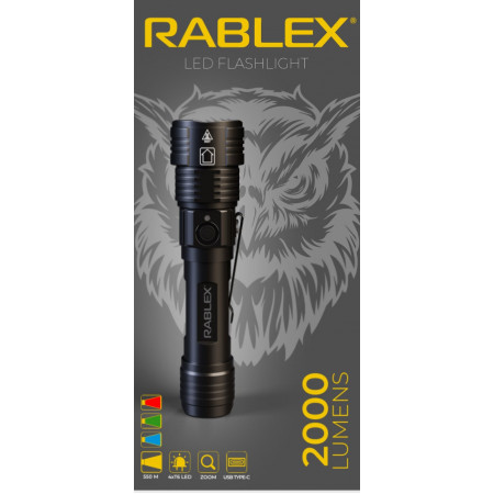 Ручной фонарь Rablex RB915, Синий+Красный+Зеленый+Белый, 4T6, 1х18650 аккум., zoom, Type-C, 2000LM