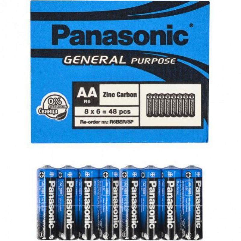 Аккумулятор Panasonic R6/AA / соляной / 8шт спайка