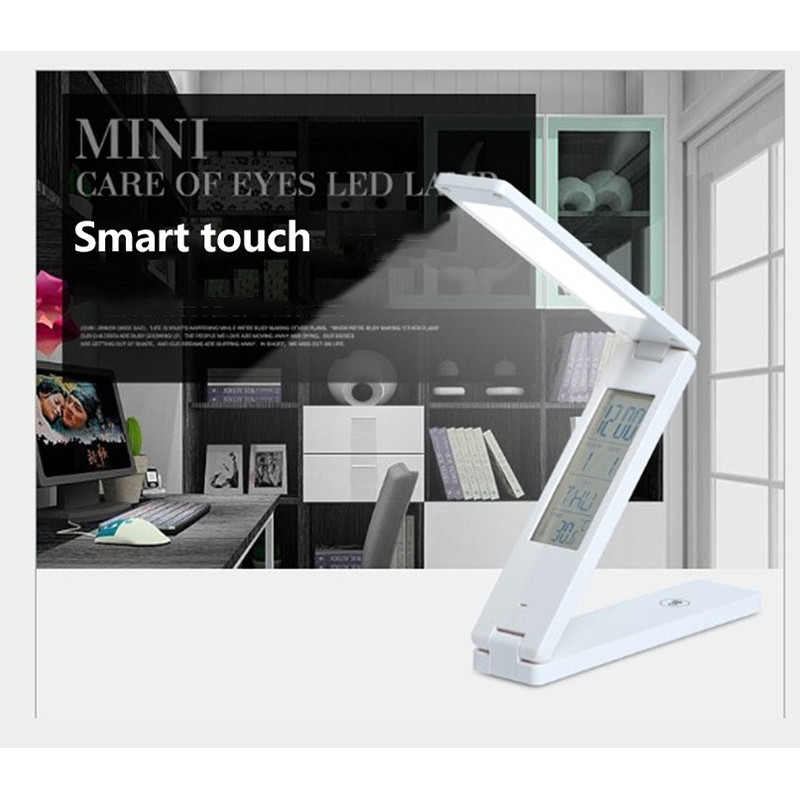 Настільна LED лампа акумуляторна 18LED/ Годинник+Дата+Температура/ ЗУ MicroUSB