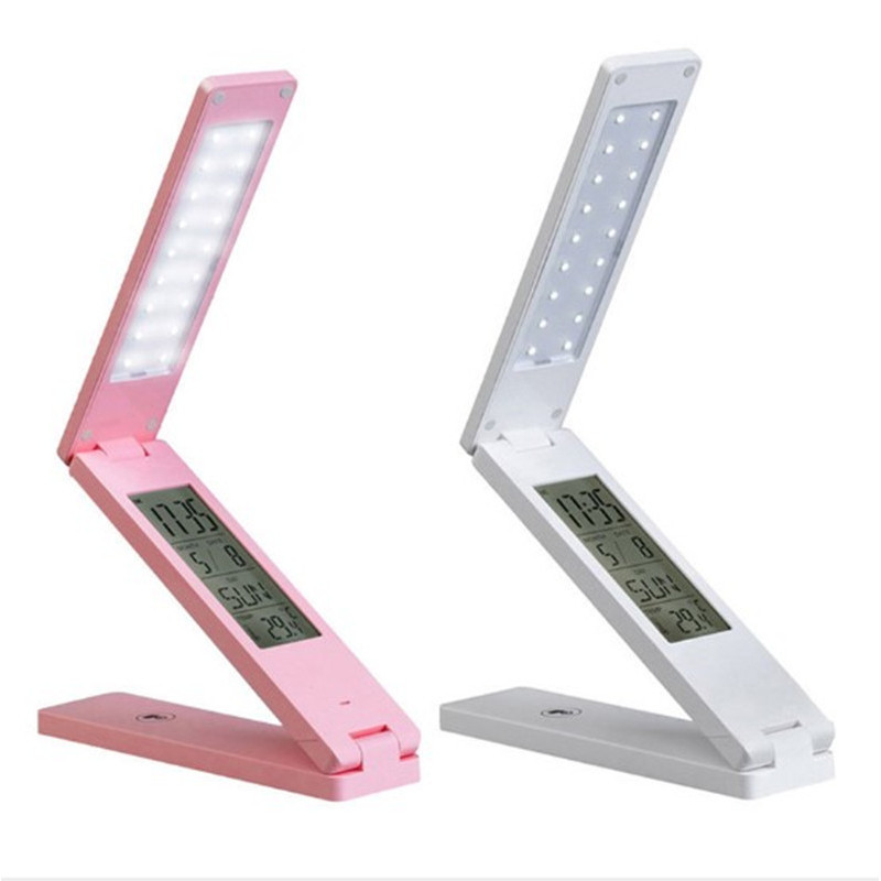 Настільна LED лампа акумуляторна 18LED/ Годинник+Дата+Температура/ ЗУ MicroUSB