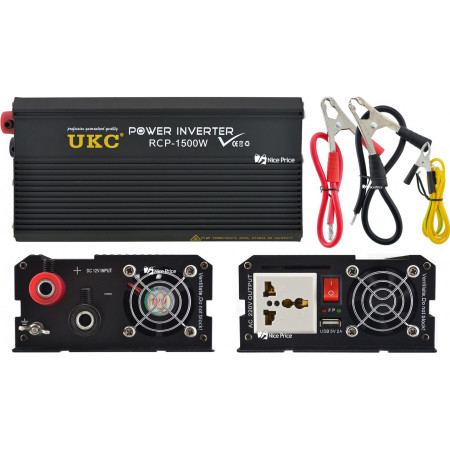 Инвертор преобразователь Профессиональный UKC 12V-220V RCP-1500W + USB/4145