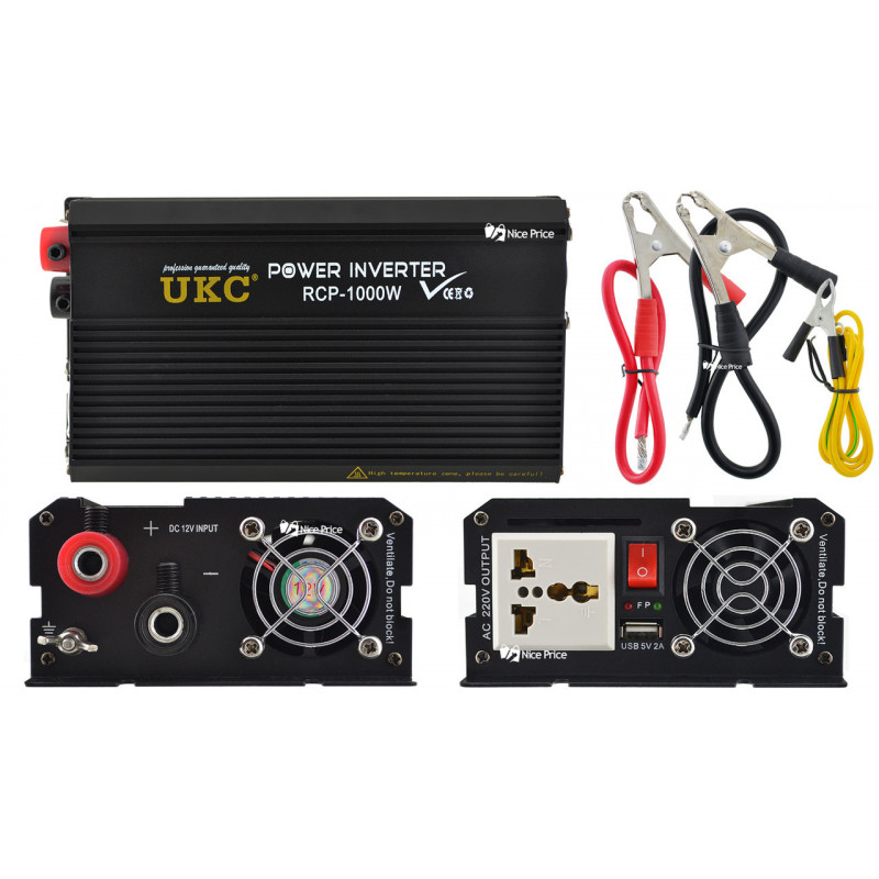 Инвертор преобразователь Профессиональный UKC 12V-220V RCP-1000W + USB/4144