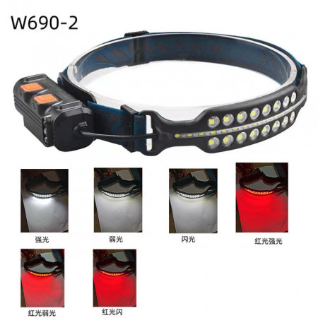 Налобный фонарь Bailong BL-W690-2-SMD, Белый, Красный, Датчик движения, Li-Ion акум., ЗУ Type-C