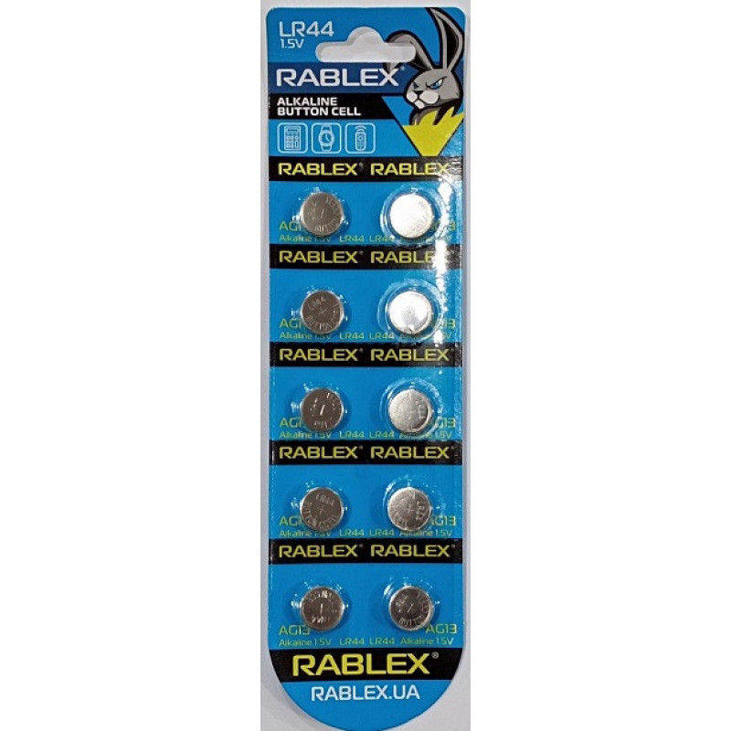 Батарейки-Таблетки Rablex LR44/AG13/1.5V блістер 10шт.