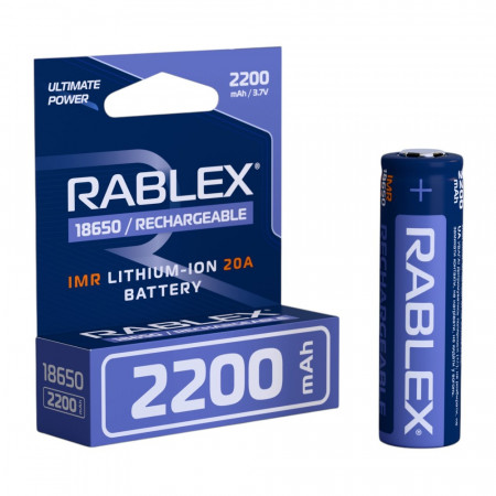 Акумулятор Rablex 18650, 2200 mAh, IMR, Li-ION, 20A, 3.7V, ВИСОКОТОВИЙ