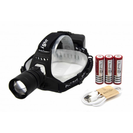 Налобный фонарь P53, 3х18650, ЗУ MicroUSB, P50 LED, Zoom