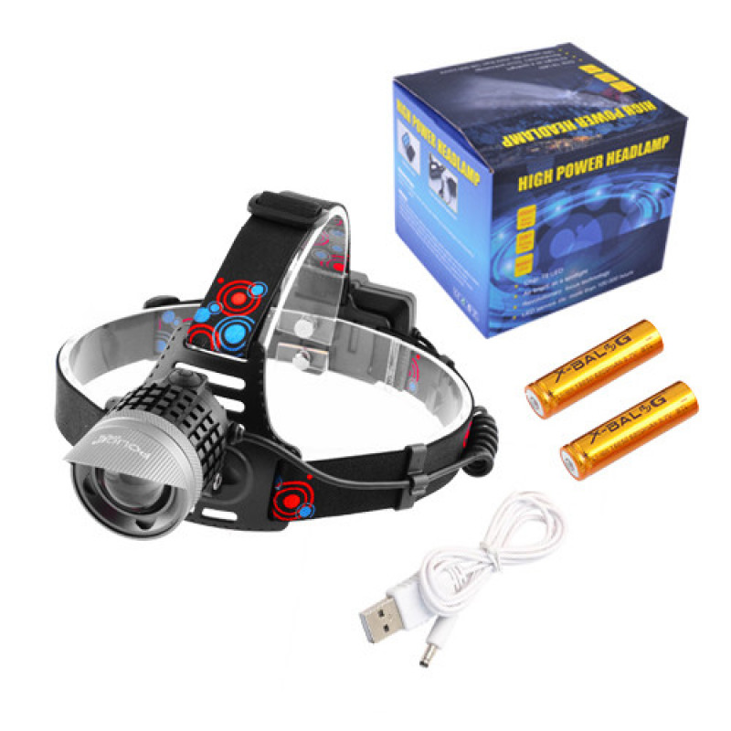 Налобный фонарь Police 2170-T6, ЗУ micro USB, 2x18650, сигнализирующий свет