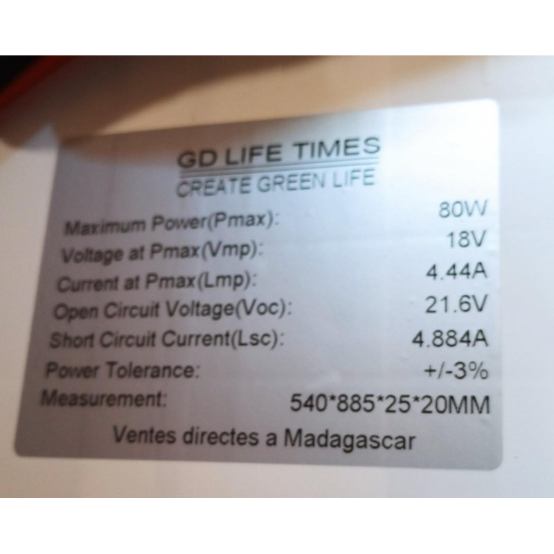 Сонячна панель SOLAR PANEL RB-SL80/ 88,5х54см/ індикація V і A / верх скло, 80W