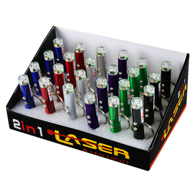 Ліхтарик брелок (LED+Лазер) 9618-2LED, лазер, 3xAG3,/кільце/ (прозорі 2)