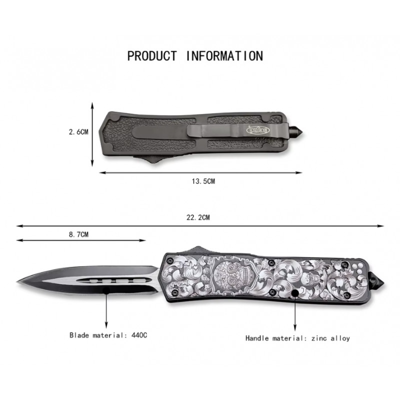 Нож выкидной фронтальный MicroTech 360 Skull
