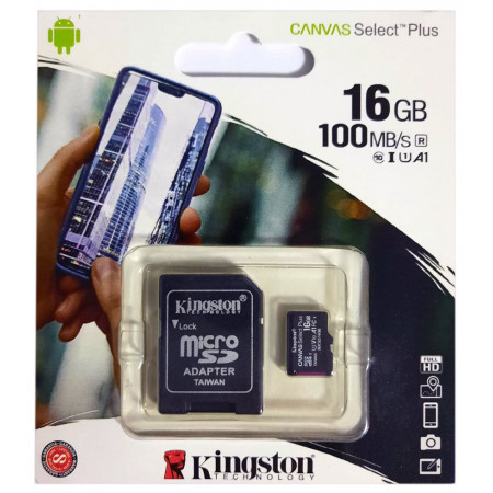 Карта памяти micro SDHC Kingston (UHS-1) 16GB класс 10 (с адаптером) (Гарантия 3 года)