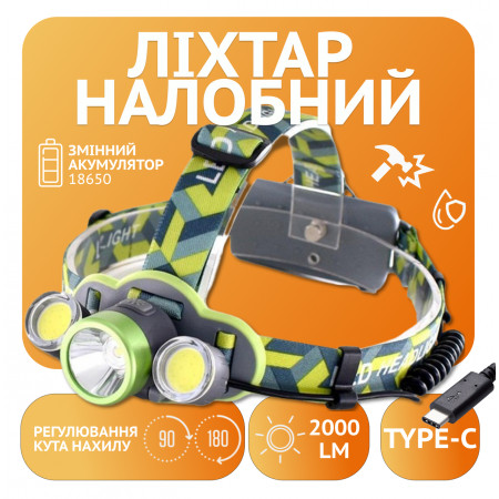 Налобный фонарь Rablex RB954, T6+2хCOB, 2х18650 акум, Type-C