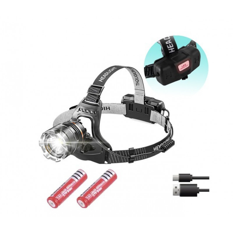 Налобный фонарь Bailong BL-8003-P50, 2x18650, зум, ЗУ microUSB,