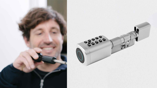 Умный дверной биометрический замок (цилиндр) SEVEN LOCK SL-7773BF silver-установка